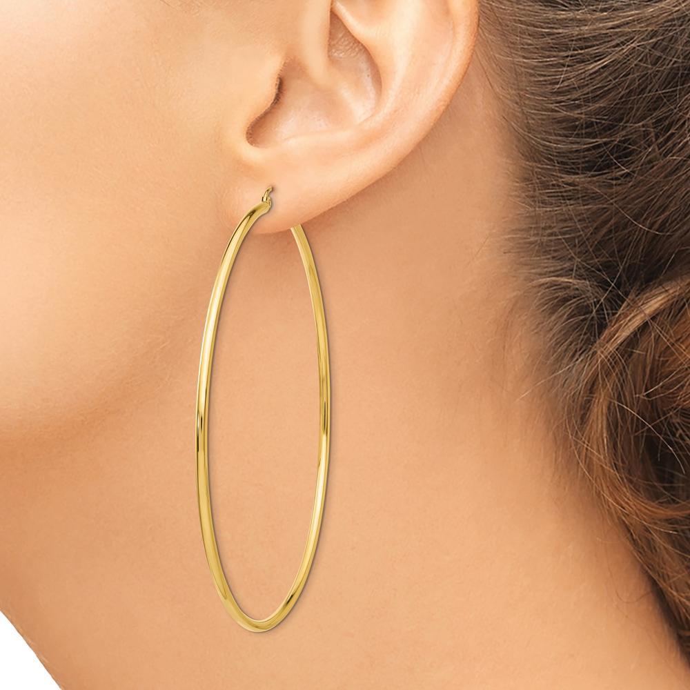 10K Yellow Gold Polished Lightweight 75mm Tube Hoop Earrings
