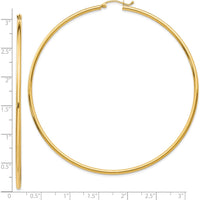 10K Yellow Gold Polished Lightweight 75mm Tube Hoop Earrings