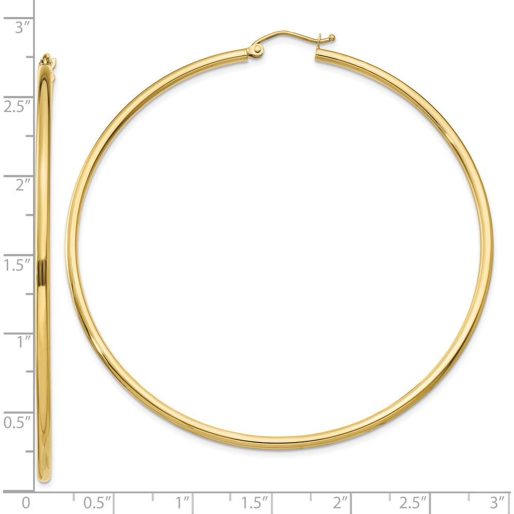 10K Yellow Gold Polished Lightweight Tube Hoop Earrings - 65mm Length