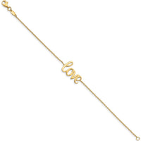 10K Yellow Gold Polished LOVE Bracelet with Solid Cursive Design - 7" Length