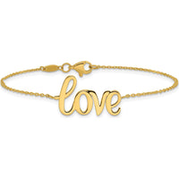 10K Yellow Gold Polished LOVE Bracelet with Solid Cursive Design - 7" Length