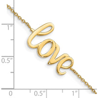 10K Yellow Gold Polished LOVE Bracelet with Solid Cursive Design - 7" Length