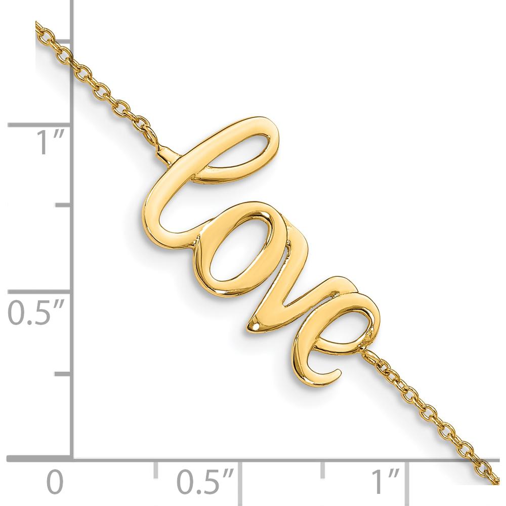 10K Yellow Gold Polished LOVE Bracelet with Solid Cursive Design - 7" Length