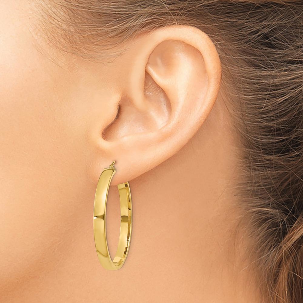 10K Yellow Gold Polished Medium Hoop Earrings - 35mm Length