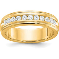 10K Yellow Gold Polished Men's Band Ring with 11 A-Quality Round Diamonds - 1/2 Carat Total Diamond Weight by IBGoodman