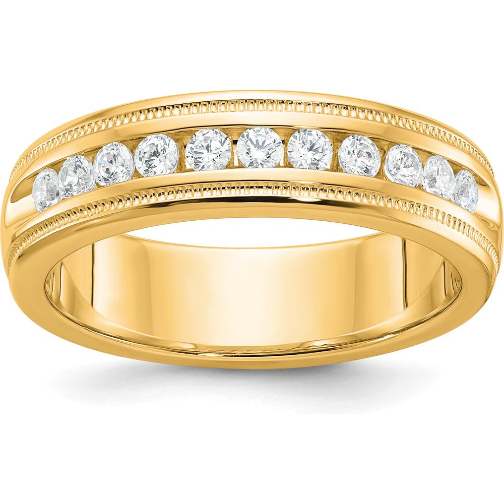 10K Yellow Gold Polished Men's Band Ring with 11 A-Quality Round Diamonds - 1/2 Carat Total Diamond Weight by IBGoodman
