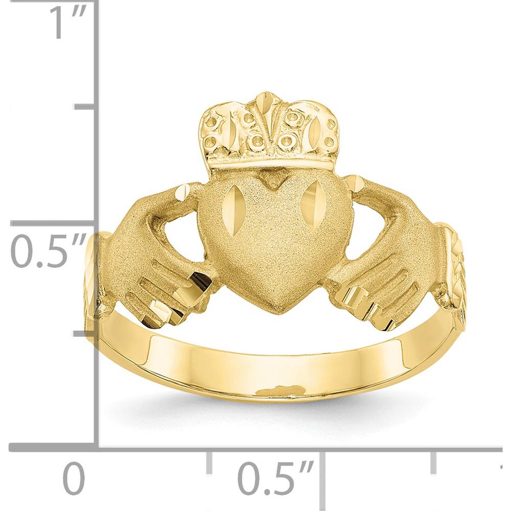 10K Yellow Gold Polished Men's Claddagh Ring with Solid Design - 9mm Band Width