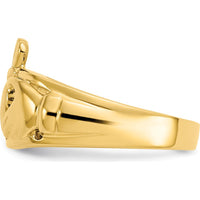 10K Yellow Gold Polished Men's Claddagh Ring with Tapered Band - 20mm Length and 13mm Width