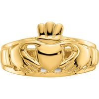 10K Yellow Gold Polished Men's Claddagh Ring with Tapered Band - 20mm Length and 13mm Width