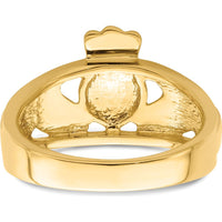 10K Yellow Gold Polished Men's Claddagh Ring with Tapered Band - 20mm Length and 13mm Width