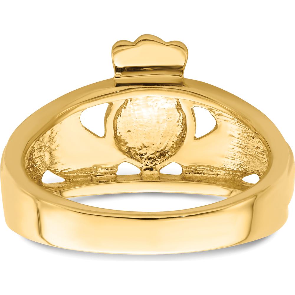 10K Yellow Gold Polished Men's Claddagh Ring with Tapered Band - 20mm Length and 13mm Width
