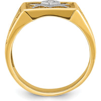 10K Yellow Gold Polished Men's Diamond Masonic Ring with White Rhodium and Round Diamond - 0.02 Carats Total Diamond Weight by IBGoodman