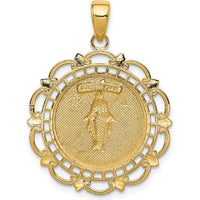 10K Yellow Gold Polished Miraculous Medal with Scallop Frame Pendant - 30.3mm Length