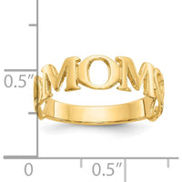 10K Yellow Gold Polished "MOM" Ring - Tapered Band Design