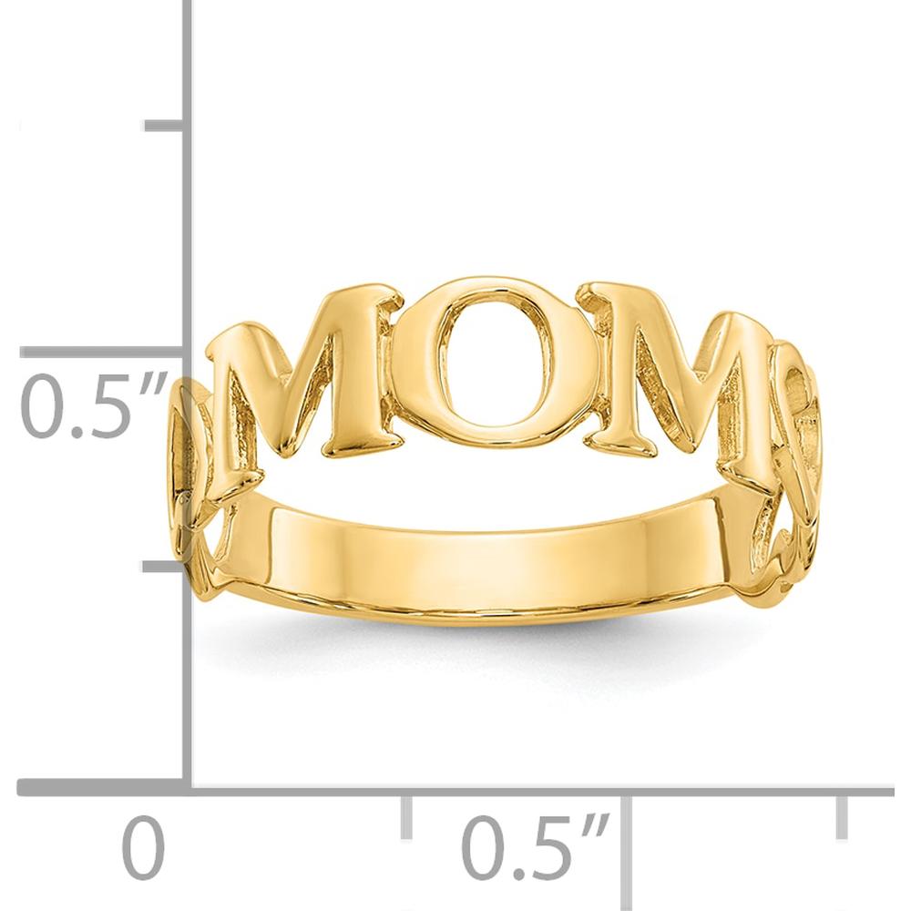 10K Yellow Gold Polished "MOM" Ring - Tapered Band Design