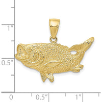 10K Yellow Gold Polished Open-Backed Bass Fish Pendant