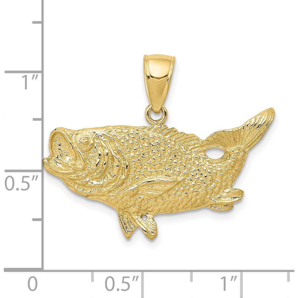 10K Yellow Gold Polished Open-Backed Bass Fish Pendant