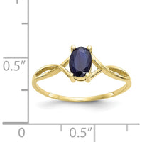 10K Yellow Gold Polished Oval Sapphire Birthstone Ring - 0.68 Carat Total Sapphire Weight