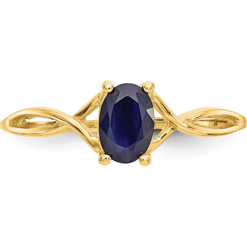 10K Yellow Gold Polished Oval Sapphire Birthstone Ring - 0.68 Carat Total Sapphire Weight