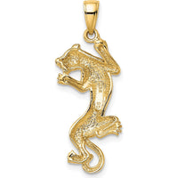 10K Yellow Gold Polished Panther Pendant - 36mm Length