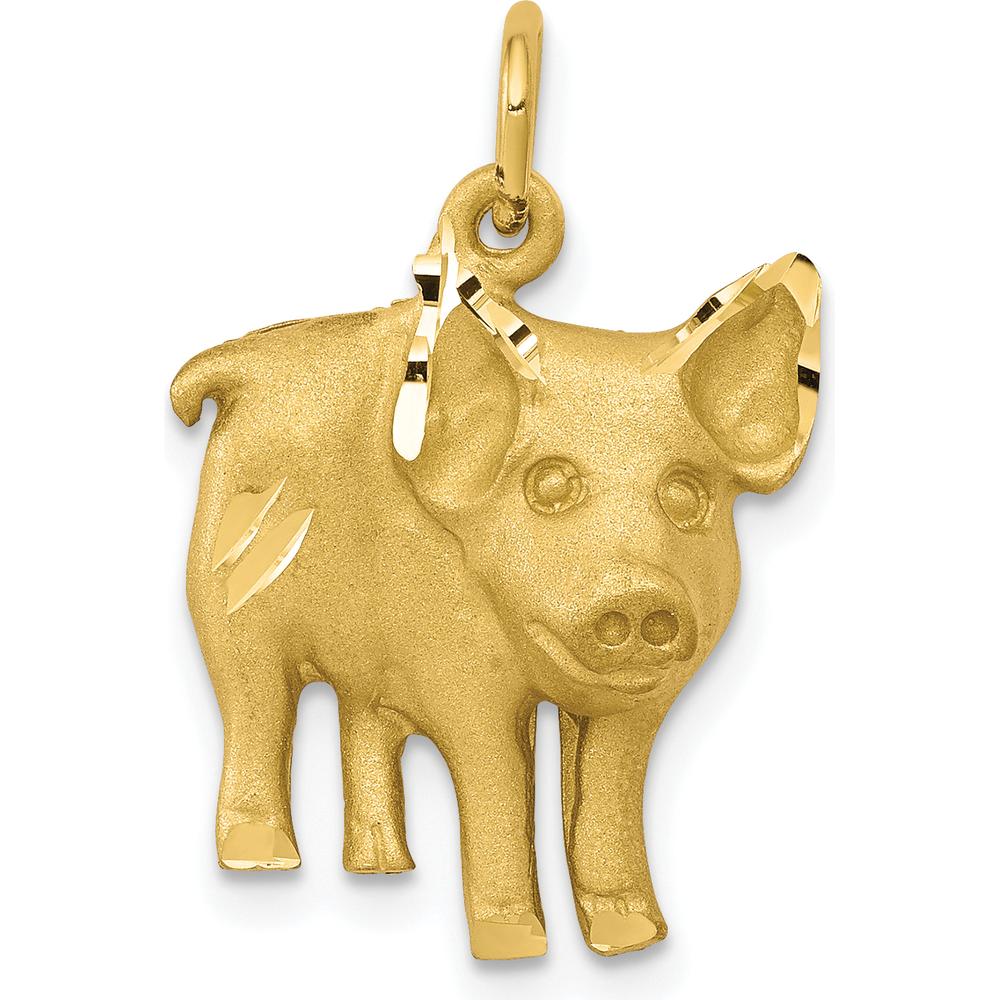 10K Yellow Gold Polished Pig Charm Pendant - Whimsical Themed Design