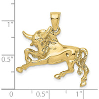 10K Yellow Gold Polished Raging Bull with Horns Charm - 29.3mm Length