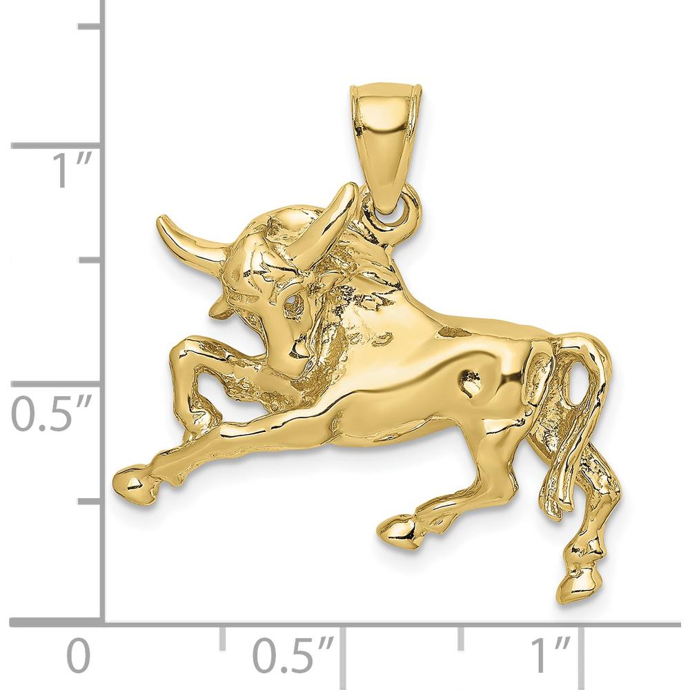 10K Yellow Gold Polished Raging Bull with Horns Charm - 29.3mm Length