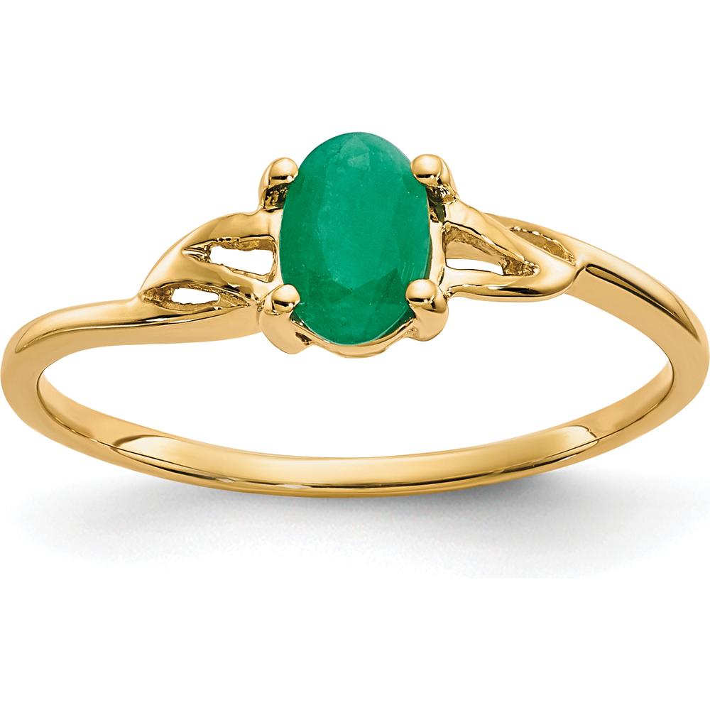 10K Yellow Gold Polished Ring with Oval Faceted Emerald - 0.5 Carat Total Emerald Weight
