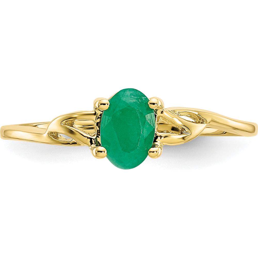 10K Yellow Gold Polished Ring with Oval Faceted Emerald - 0.5 Carat Total Emerald Weight