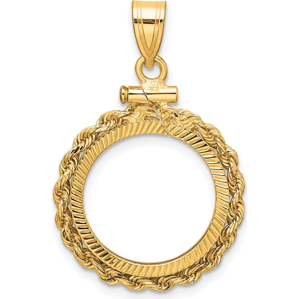 10K Yellow Gold Polished Rope and Diamond-Cut Coin Bezel Pendant with Screw Top - 32.55mm x 21.2mm