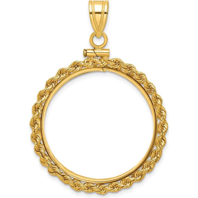 10K Yellow Gold Polished Rope Coin Bezel Pendant - 43.5mm