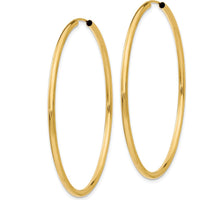 10K Yellow Gold Polished Round Endless 2mm Hoop Earrings - 50mm Diameter