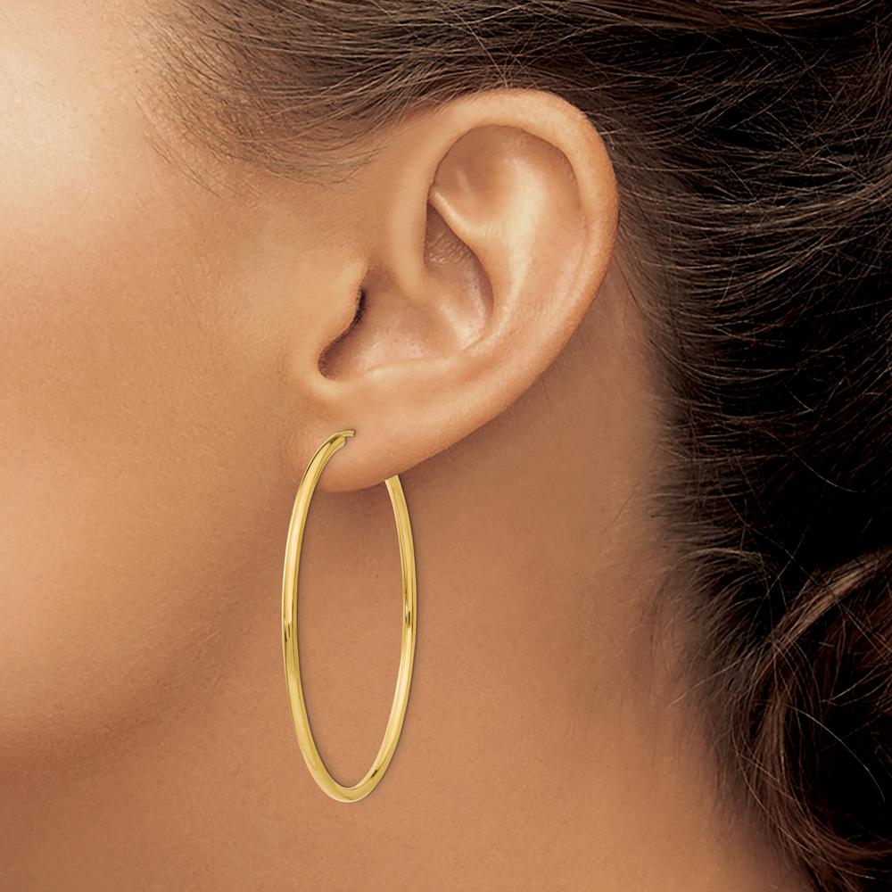 10K Yellow Gold Polished Round Endless 2mm Hoop Earrings - 50mm Diameter