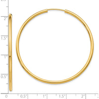 10K Yellow Gold Polished Round Endless 2mm Hoop Earrings - 50mm Diameter