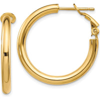 10K Yellow Gold Polished Round Hoop Earrings with Omega Back - 25mm Diameter