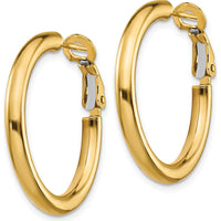 10K Yellow Gold Polished Round Hoop Earrings with Omega Back - 25mm Diameter