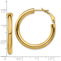 10K Yellow Gold Polished Round Omega Back Hoop Earrings - 33.5mm Length