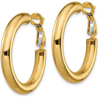 10K Yellow Gold Polished Round Omega Back Large Hoop Earrings