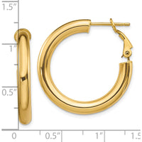 10K Yellow Gold Polished Round Omega Back Large Hoop Earrings