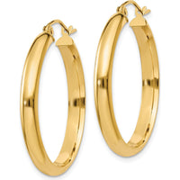 10K Yellow Gold Polished Round Tube Hoop Earrings - 26mm