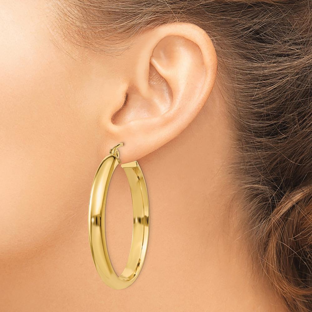 10K Yellow Gold Polished Round Tube Hoop Earrings - 26mm