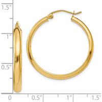 10K Yellow Gold Polished Round Tube Hoop Earrings - 26mm