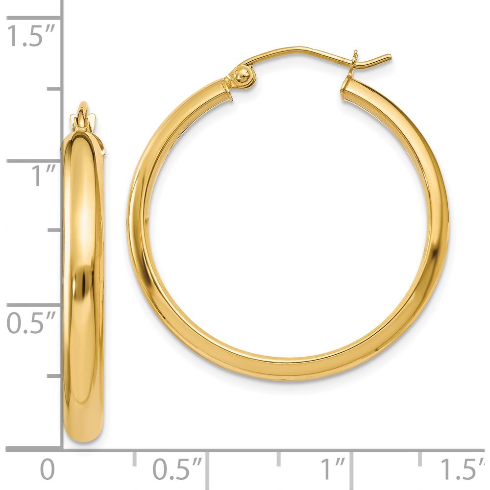 10K Yellow Gold Polished Round Tube Hoop Earrings - 26mm