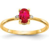 10K Yellow Gold Polished Ruby & Diamond Birthstone Ring with 0.63 Carat Ruby and 0.008 Carat Diamonds