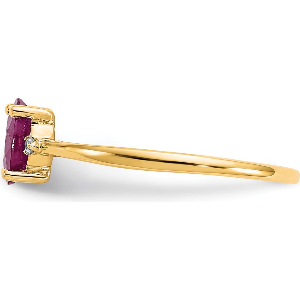 10K Yellow Gold Polished Ruby & Diamond Birthstone Ring with 0.63 Carat Ruby and 0.008 Carat Diamonds
