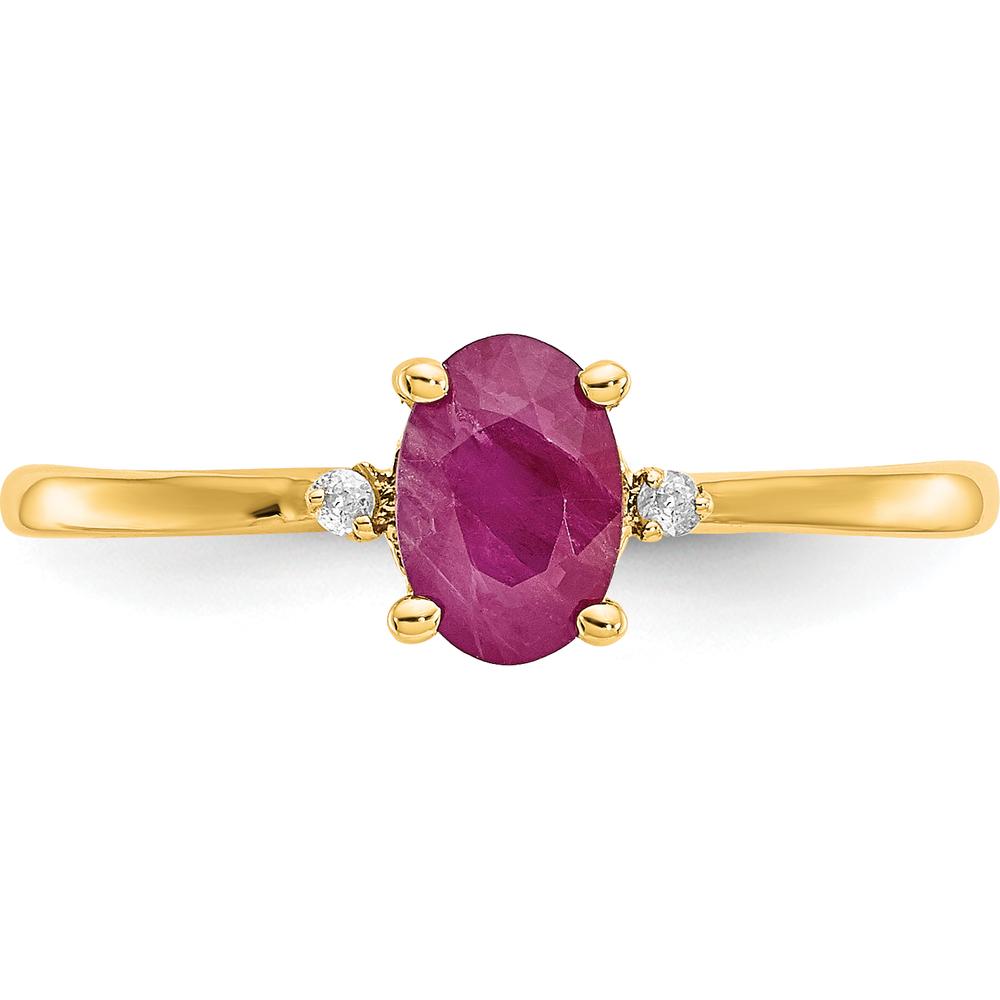 10K Yellow Gold Polished Ruby & Diamond Birthstone Ring with 0.63 Carat Ruby and 0.008 Carat Diamonds
