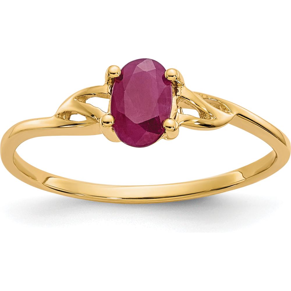 10K Yellow Gold Polished Ruby Birthstone Ring with Oval Faceted Ruby - 0.63 Carat