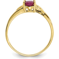 10K Yellow Gold Polished Ruby Birthstone Ring with Oval Faceted Ruby - 0.63 Carat