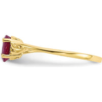 10K Yellow Gold Polished Ruby Birthstone Ring with Oval Faceted Ruby - 0.63 Carat