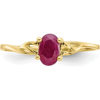 10K Yellow Gold Polished Ruby Birthstone Ring with Oval Faceted Ruby - 0.63 Carat